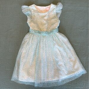 Blue Floral Print Capped-Sleeve Dress